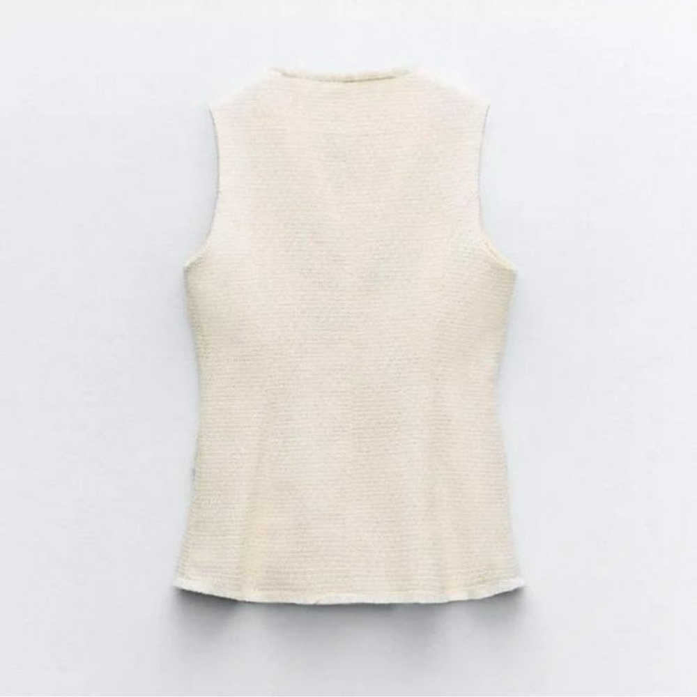 Zara Textured Metallic Thread Vest with bejeweled buttons NWT - Picture 6 of 9
